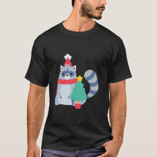 Ugly Christmas Racoon Santa Xmas Tree Cute Happy  T-Shirt