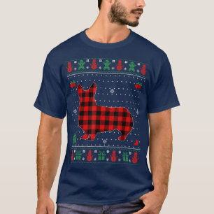 Ugly Christmas Red Plaid Corgi Dog Lover Matching T-Shirt
