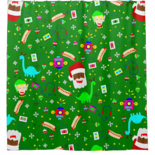 ugly christmas robot african black santa hotdog shower curtain