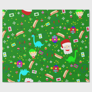 ugly christmas robot santa claus hotdog dinosaur wrapping paper