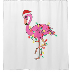 ugly christmas santa claus flamingo shower curtain