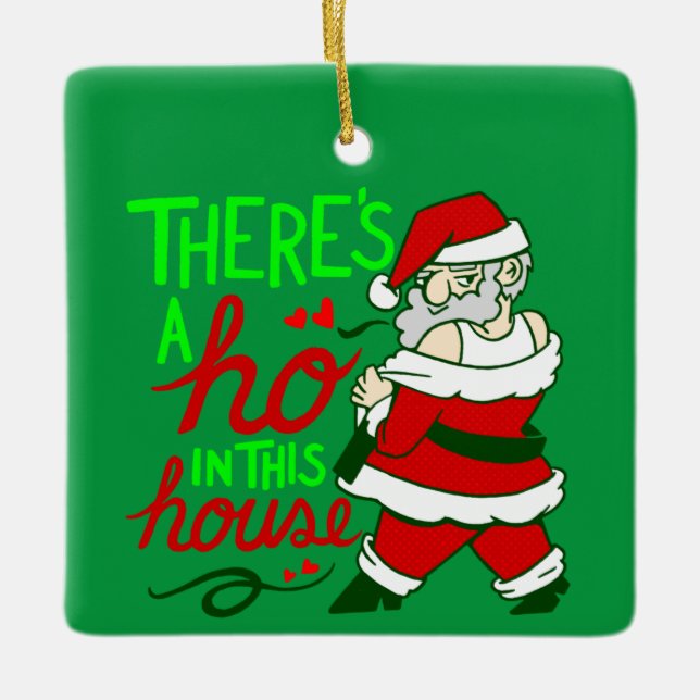 ugly christmas santa claus ho house ceramic ornament (Front)