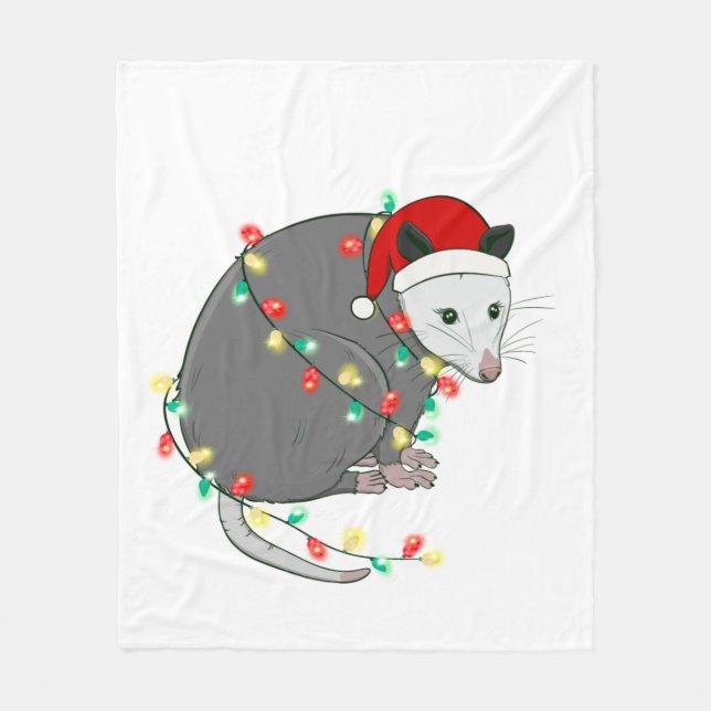 ugly christmas santa claus opossum fleece blanket (Front)