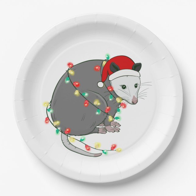 ugly christmas santa claus opossum paper plate (Front)