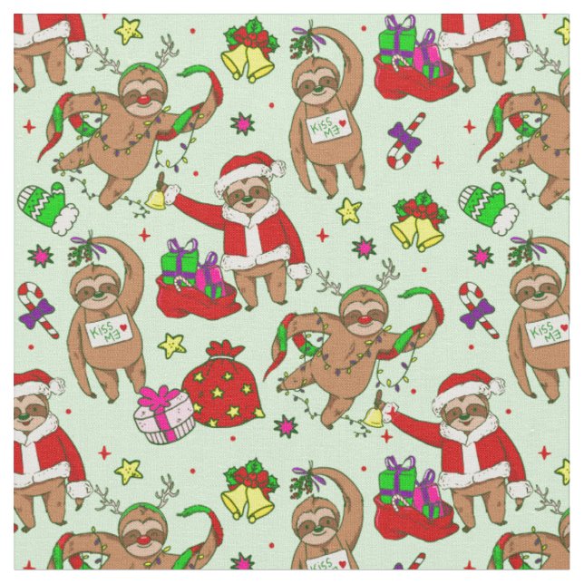 ugly christmas santa claus sloth fabric (Close Up)