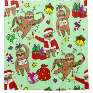 ugly christmas santa claus sloth shower curtain