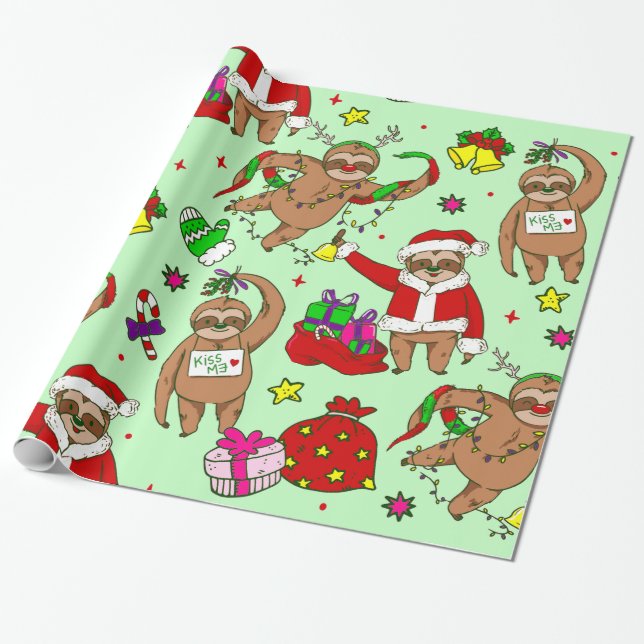 ugly christmas santa claus sloth wrapping paper (Unrolled)