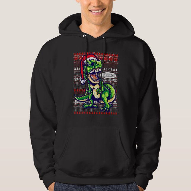 Ugly Christmas Santa Costume Christmas Dinosaur Di Hoodie (Front)