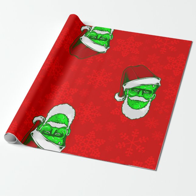 ugly christmas santa frankenstein monster snow wrapping paper (Unrolled)