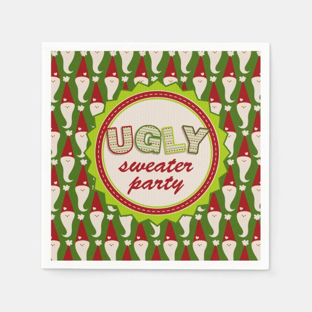 Ugly Christmas Santa Sweater Cocktail Napkins (Front)