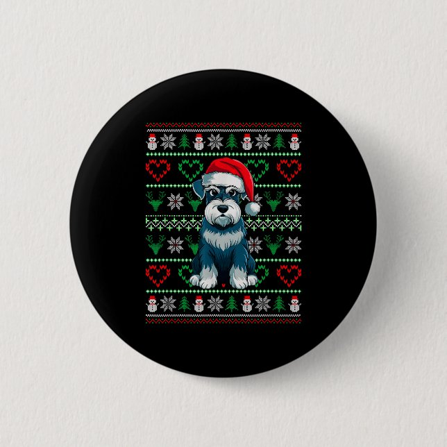 Ugly Christmas Schnauzer Dog Wearing Santa Hat Xma 6 Cm Round Badge (Front)