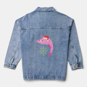 ugly christmas shrimp santa snowflake  denim jacket