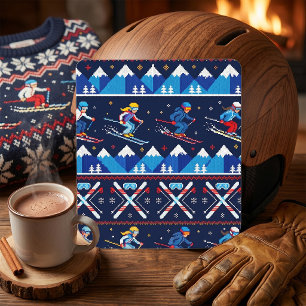 Ugly Christmas Ski Pattern Holiday Square Sticker