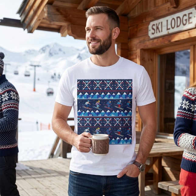 Ugly Christmas Ski Pattern Holiday  T-Shirt (Creator Uploaded)