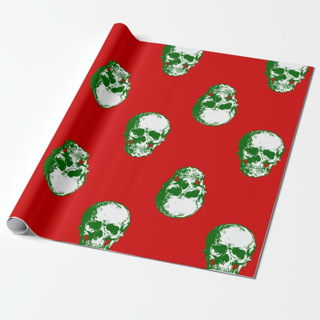 ugly christmas skull goth skeleton wrapping paper (Unrolled)