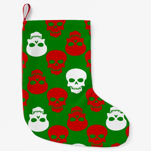 ugly christmas skulls red white green small christmas stocking (Front)
