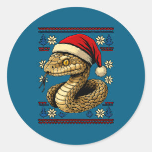 Ugly Christmas Snake Santa Hat Classic Round Sticker