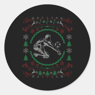 Ugly Christmas Style Volleyball Funny Xmas Classic Round Sticker