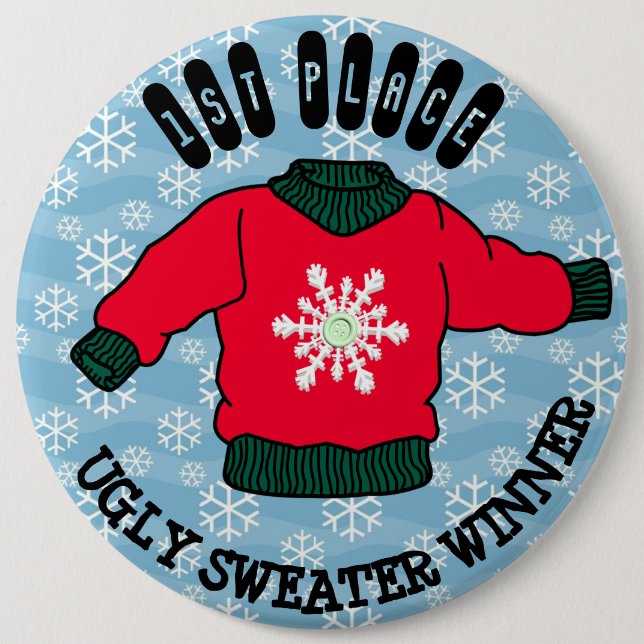 Ugly Christmas Sweater 1st Place Winner Button (Front)