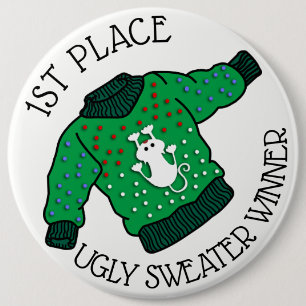 Ugly Christmas Sweater 1st Place Winner Button