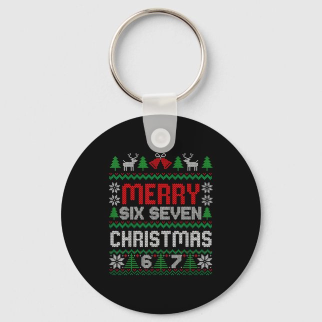 Ugly Christmas Sweater 67 Six Seven 6 7 Meme Funny Key Ring (Front)
