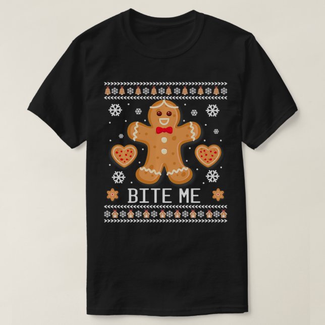 Ugly Christmas Sweater Bite Me Gingerbread Man  (Design Front)