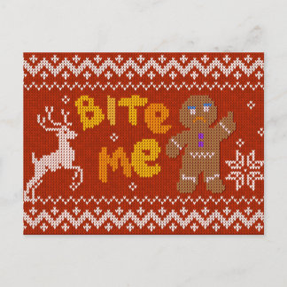 Ugly Christmas Sweater: Bite Me Gingerbread Man Holiday Postcard