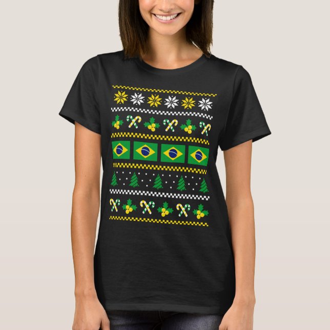 Ugly Christmas Sweater Brazil Flag, Half Brazilian (Front)