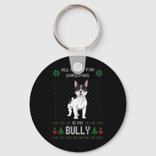 Ugly Christmas Sweater Bully French Bulldog Dog Key Ring