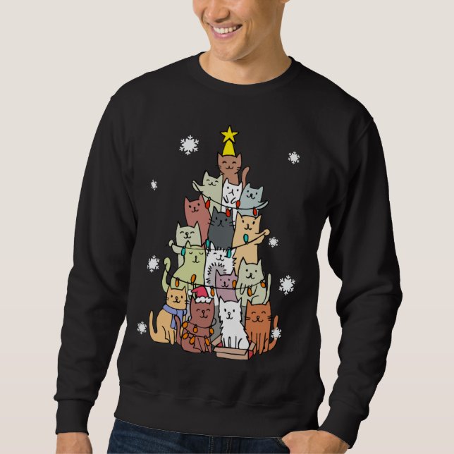 Ugly Christmas Sweater Cat Tree - Funny Xmas Cat G (Front)