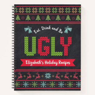 Ugly Christmas Sweater Chalkboard Recipe Cookbook Notebook