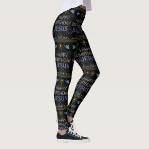 Ugly Christmas Sweater Christ Happy Birthday Jesus Leggings