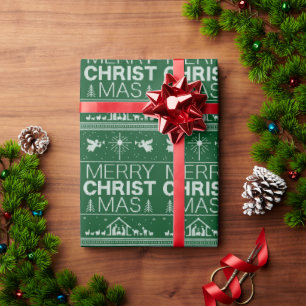 Ugly Christmas Sweater Christian Christ Green God Wrapping Paper