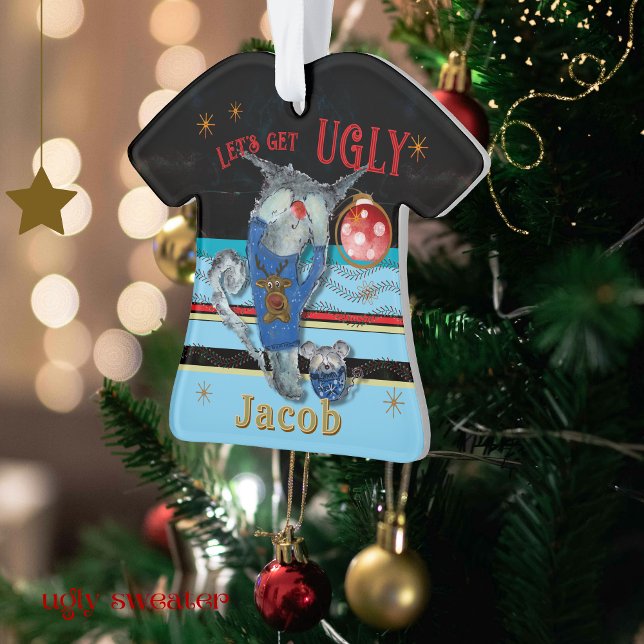 Ugly Christmas Sweater Contest Cat Ornament (Ugly Christmas Sweater Contest Cat Ornament)