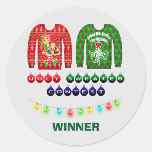 Ugly Christmas Sweater Contest Winner Custom Classic Round Sticker