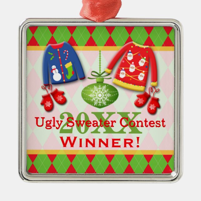 Ugly Christmas Sweater Contest Winner Ornament (Front)