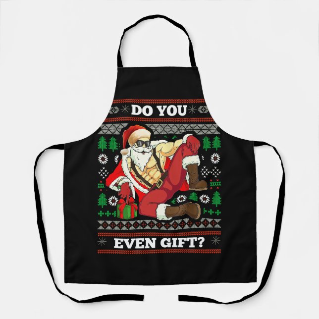 Ugly Christmas Sweater Cool Santa 6 Pack Muscle Wo Apron (Front)