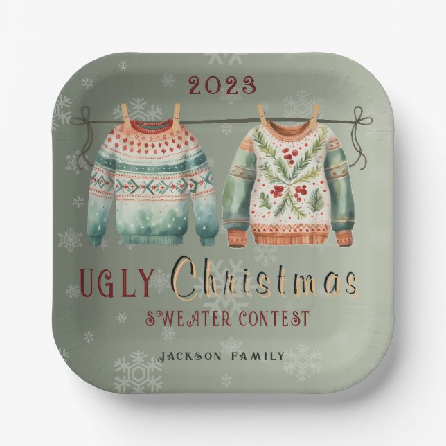 Ugly Christmas Sweater  Customisable Paper Plates (Front)