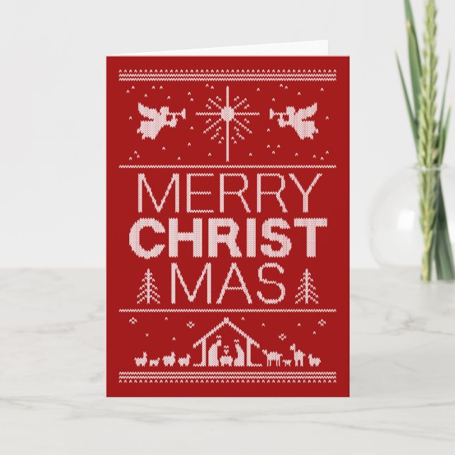 Ugly Christmas Sweater Design Christian Christ Holiday Card (Front)