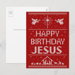 Ugly Christmas Sweater Design Happy Birthday Jesus Holiday Postcard