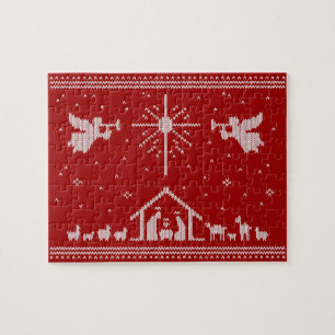 Ugly Christmas Sweater Design Nativity Christian Jigsaw Puzzle