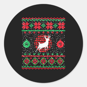 Ugly Christmas Sweater Design Plaid Reindeer Classic Round Sticker