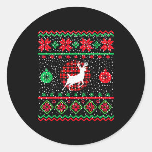Ugly Christmas Sweater Design Plaid Reindeer Classic Round Sticker