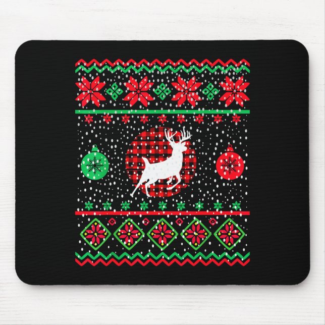 Ugly Christmas Sweater Design Plaid Reindeer  Mouse Mat (Front)