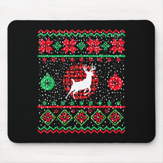 Ugly Christmas Sweater Design Plaid Reindeer  Mouse Mat (Front)