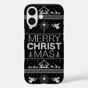 Ugly Christmas Sweater Elegant Black - Christian iPhone 16 Case