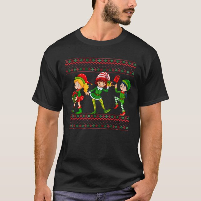Ugly Christmas Sweater Elf Funny X mas Sweaters Sa (Front)