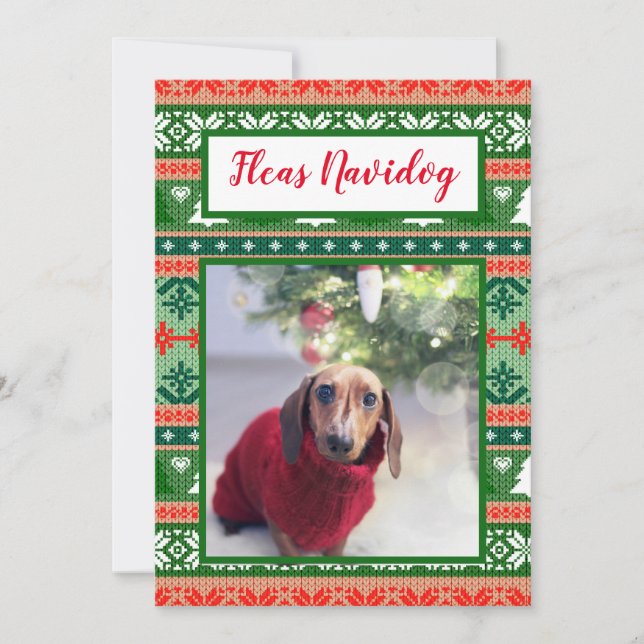 Ugly Christmas Sweater Fleas Navidog Pet Photo Holiday Card (Front)