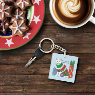Ugly Christmas Sweater Funny Cat Key Ring