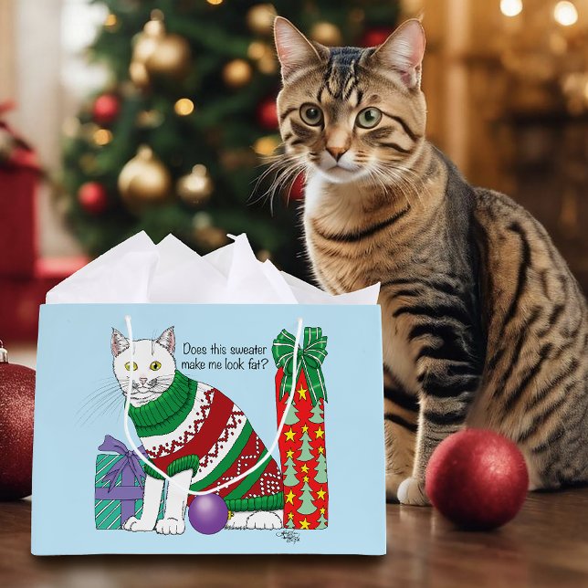 Ugly Christmas Sweater Funny Cat Large Gift Bag (Creator Uploaded)